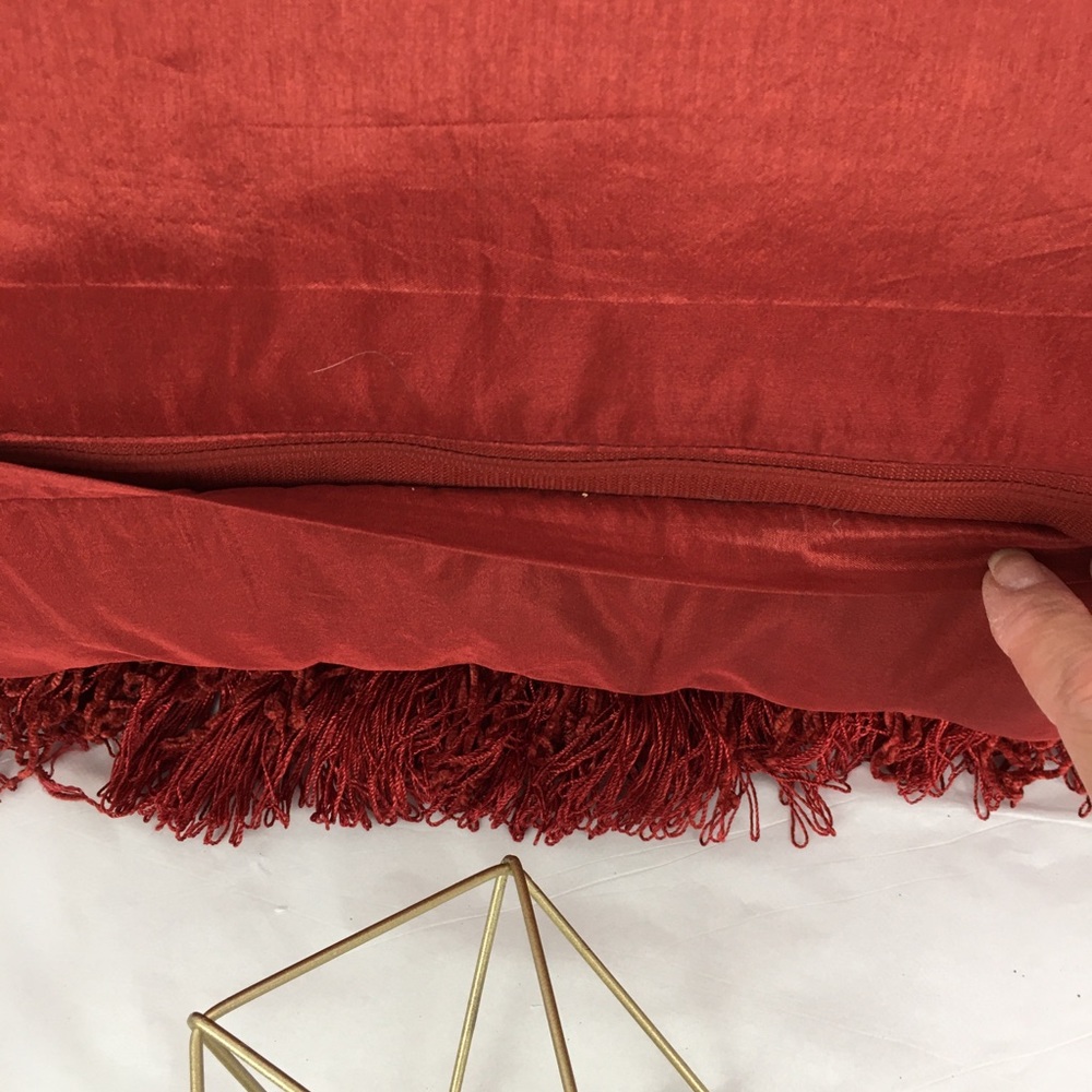 Silk Embroidered Fringe & Velvet Accent Pillow - Picture 4 of 5